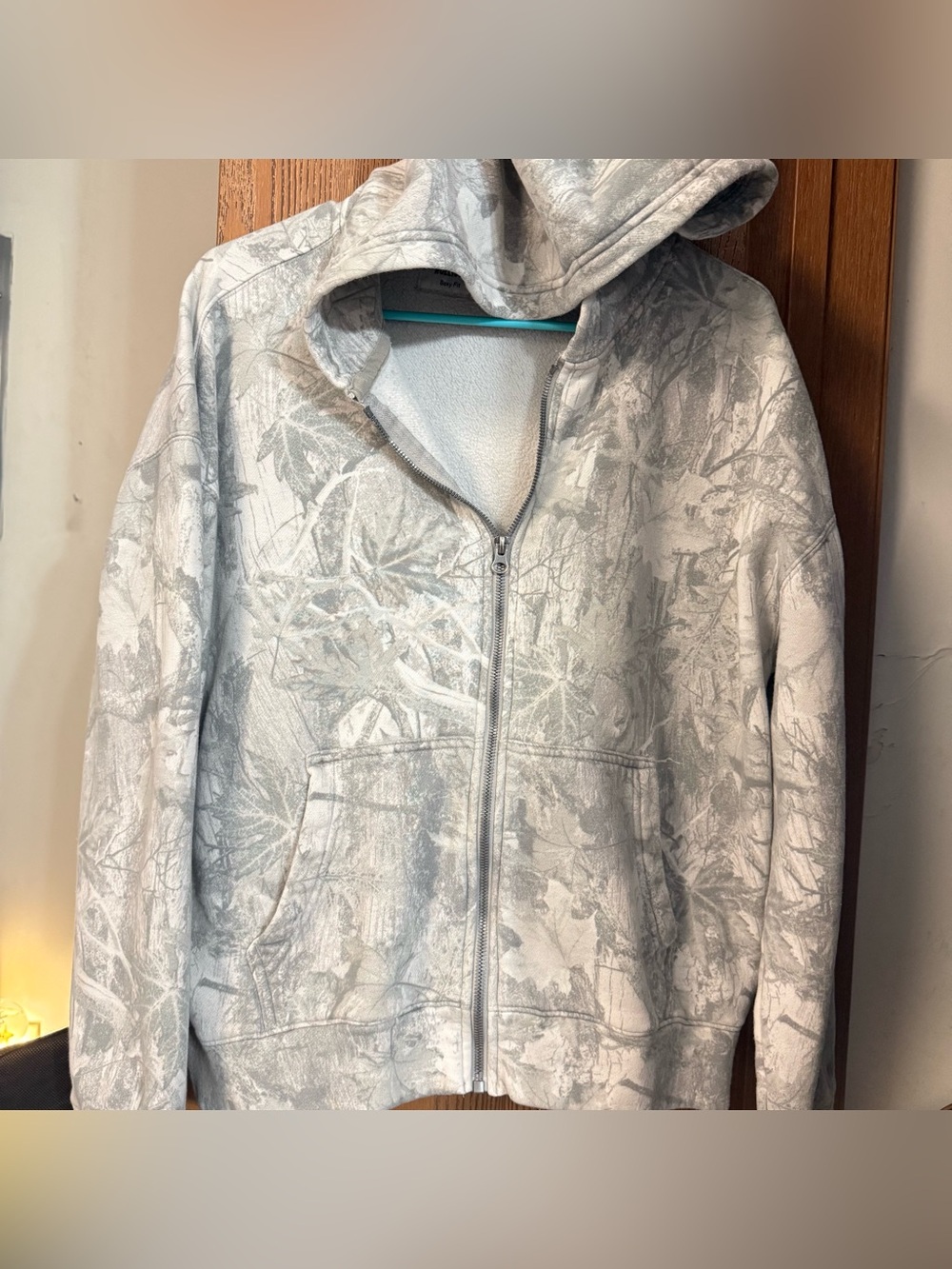 Small Hollister Light Brown and Green Camo Patterned Hooded Zip Jacket Boxy Fit
